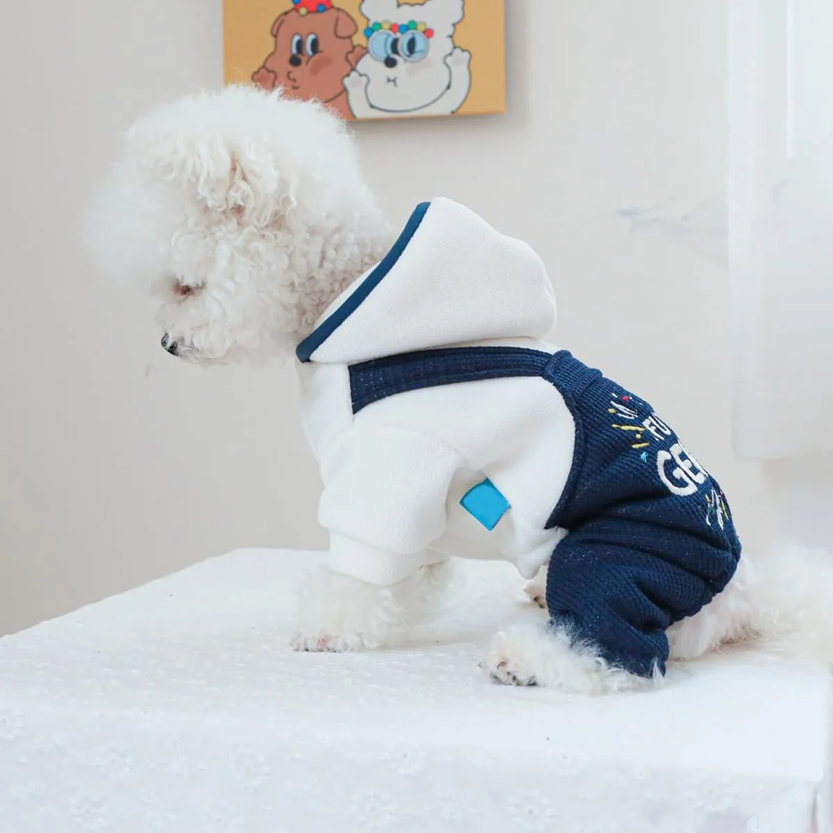 Dog Winter Jumpsuit Puppy Stylish Hood Four-Legged Clothes Small Dog Fleece Lined Coats Cozy Warm Pajamas Hoodies Dog Cute One Piece Outfits Chihuahua Clothes Christmas Holiday Birthday Dog Coats