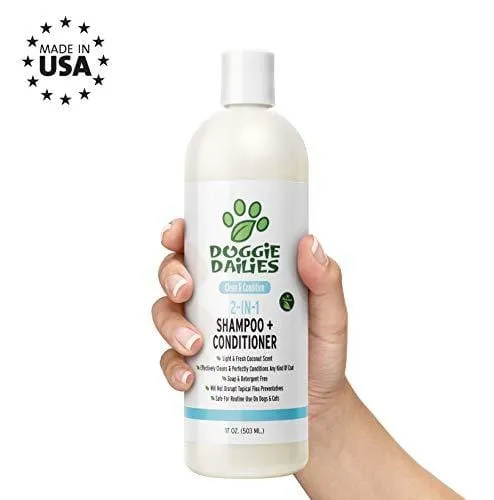 Doggie Dailies Dog Shampoo and Conditioner: 2-in-1 Shampoo for Dogs Made in The USA - Safely Cleans, Conditions, and Moisturizes Skin & Coat - Natural Dog Shampoo for Dry Itchy Skin (17 fl oz)