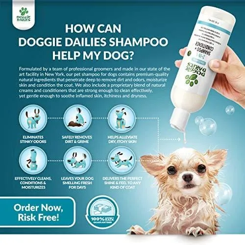 Doggie Dailies Dog Shampoo and Conditioner: 2-in-1 Shampoo for Dogs Made in The USA - Safely Cleans, Conditions, and Moisturizes Skin & Coat - Natural Dog Shampoo for Dry Itchy Skin (17 fl oz)