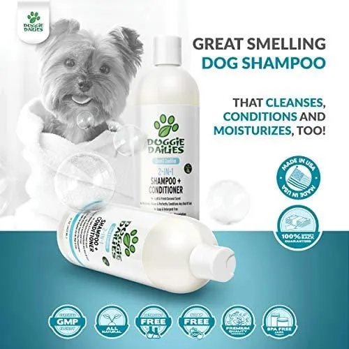 Doggie Dailies Dog Shampoo and Conditioner: 2-in-1 Shampoo for Dogs Made in The USA - Safely Cleans, Conditions, and Moisturizes Skin & Coat - Natural Dog Shampoo for Dry Itchy Skin (17 fl oz)
