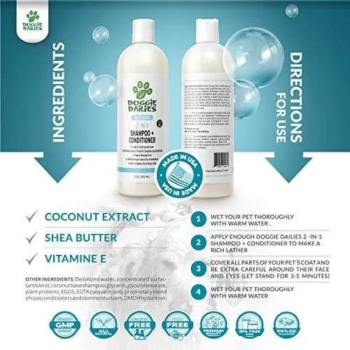 Doggie Dailies Dog Shampoo and Conditioner: 2-in-1 Shampoo for Dogs Made in The USA - Safely Cleans, Conditions, and Moisturizes Skin & Coat - Natural Dog Shampoo for Dry Itchy Skin (17 fl oz)