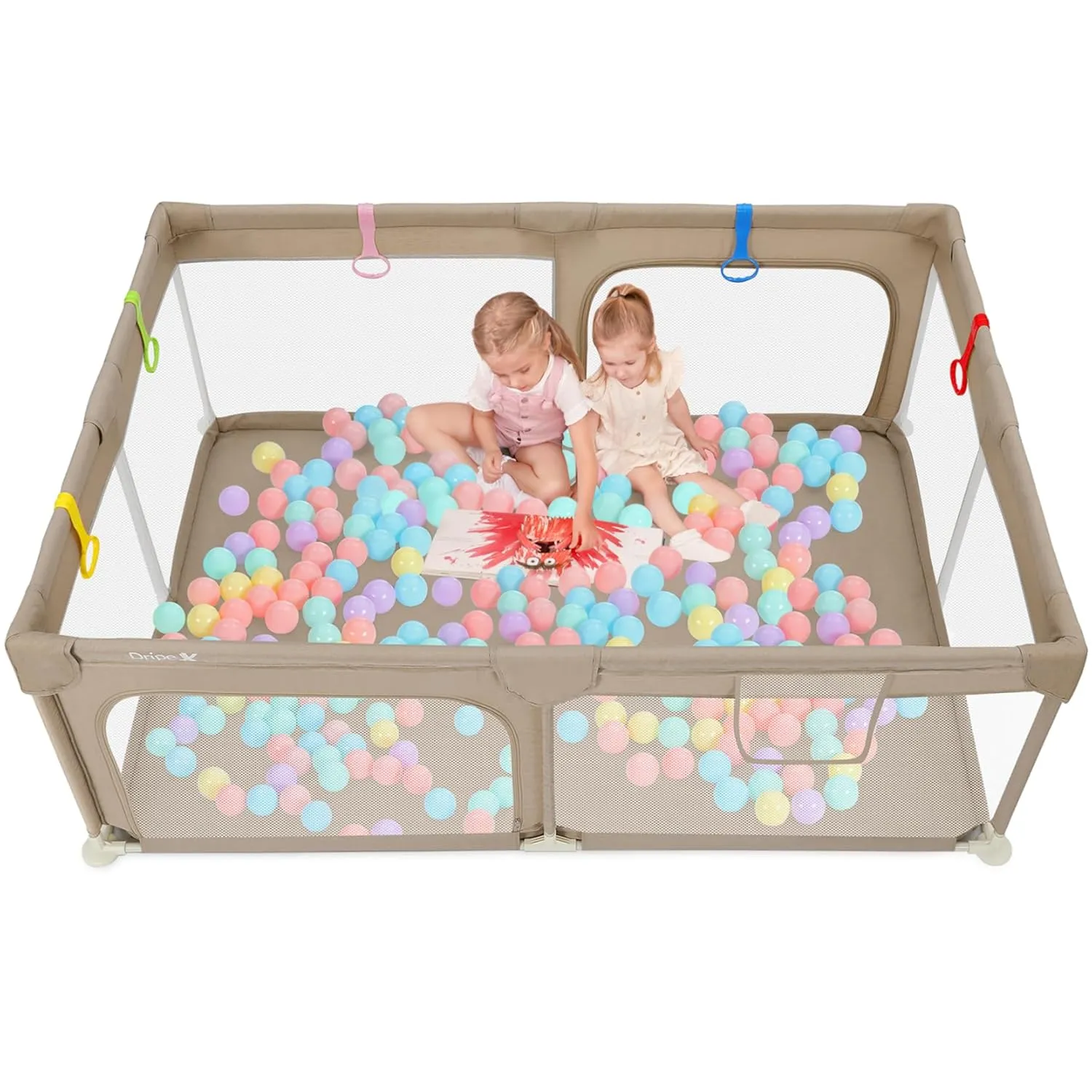 Dripex Baby Playpen, 71"47" Play Pens for Babies and Toddlers, Safe Anti-Fall Play Yard with Gates, Baby Fence with Breathable Mesh, Indoor & Outdoor Kids Activity Center, Khaki