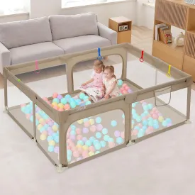 Dripex Baby Playpen, 71"47" Play Pens for Babies and Toddlers, Safe Anti-Fall Play Yard with Gates, Baby Fence with Breathable Mesh, Indoor & Outdoor Kids Activity Center, Khaki
