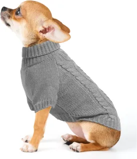 EXPAWLORER Thermal Knitted Dog Sweater for Small Medium Large Dogs, Turtleneck Cable Knit Dog Cold Weather Clothes Sweatshirt Outfits for Winter, Pullover Pet Jumper for Puppy Cats, Grey XS