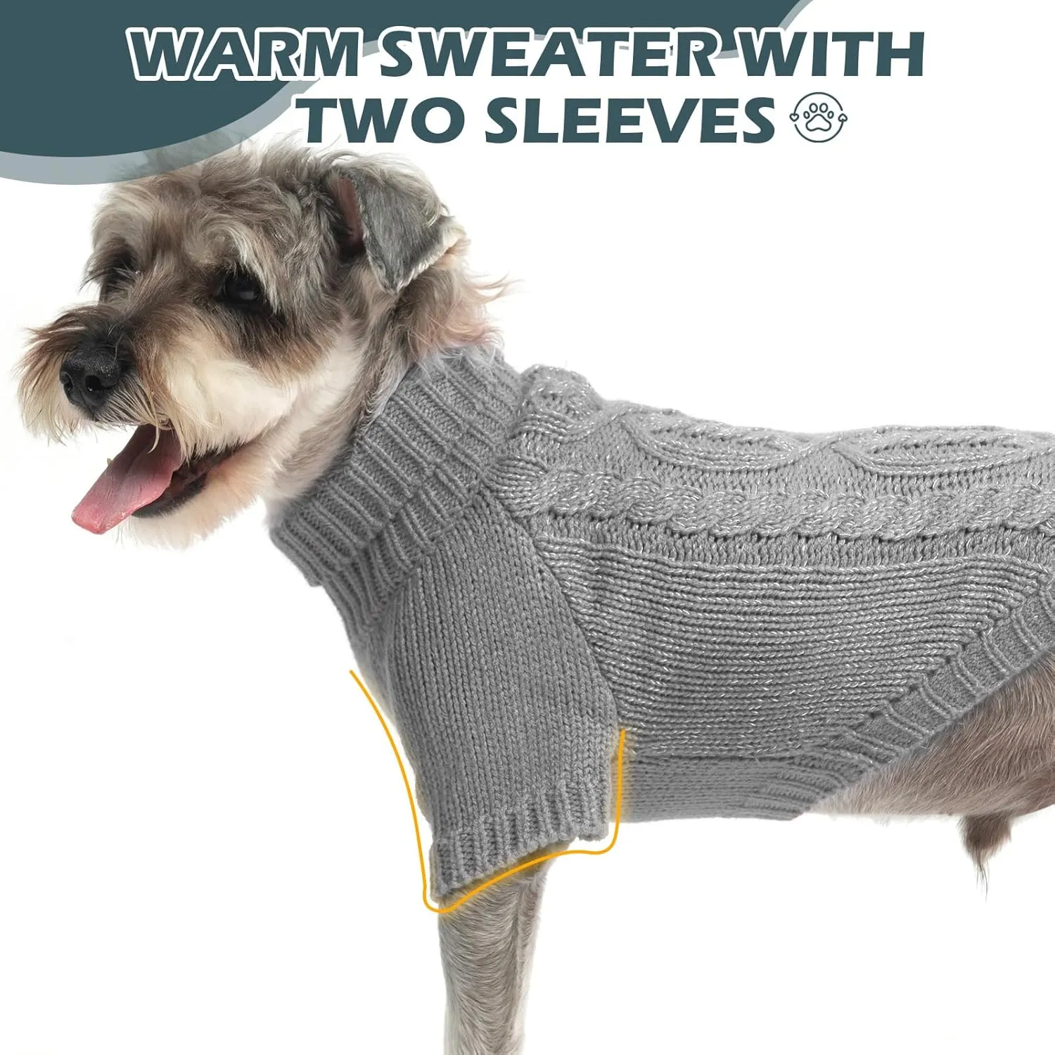 EXPAWLORER Thermal Knitted Dog Sweater for Small Medium Large Dogs, Turtleneck Cable Knit Dog Cold Weather Clothes Sweatshirt Outfits for Winter, Pullover Pet Jumper for Puppy Cats, Grey XS