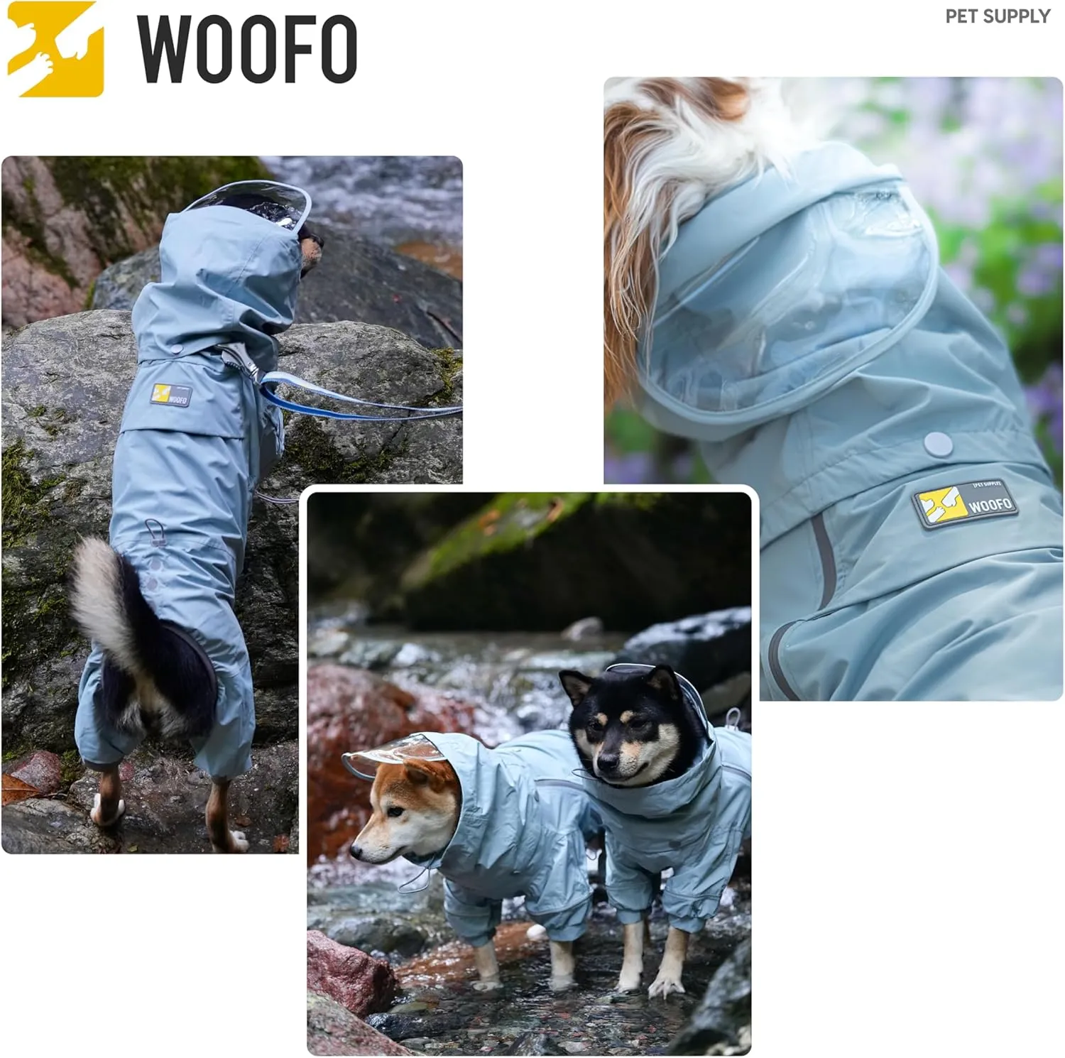 Full-Coverage Dog Raincoat, Lightweight, Comfortable, Adjustable & Easy to Wear Dog Rain Jacket, Detachable Cap, Reflective Strip (Grey, 2XL)