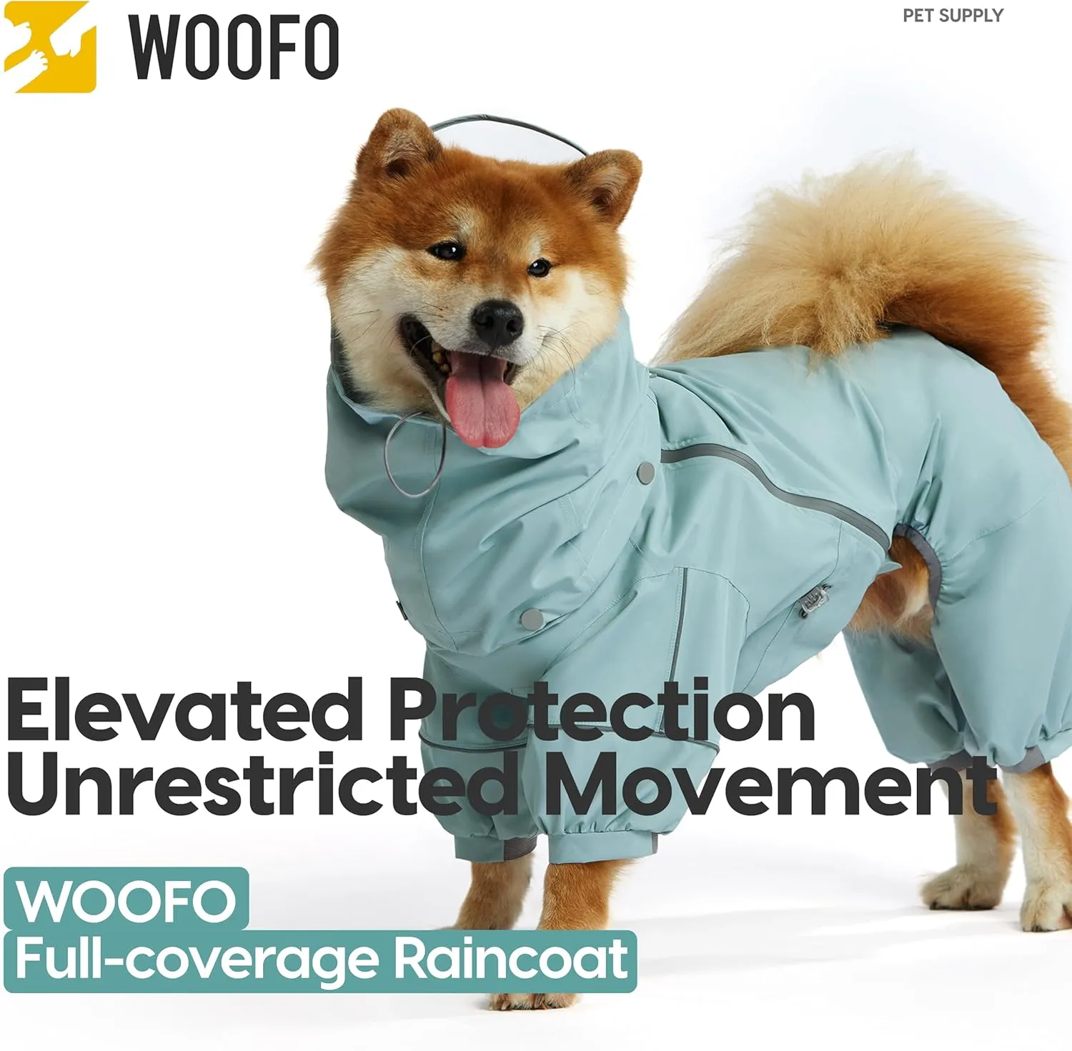 Full-Coverage Dog Raincoat, Lightweight, Comfortable, Adjustable & Easy to Wear Dog Rain Jacket, Detachable Cap, Reflective Strip (Grey, 2XL)