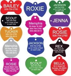 GoTags Personalized Pet ID Tags for Dogs and Cats, Anodized Metal Dog Tags in Bone, Heart, Bow Tie, Star, Round and Badge Shapes and 8 Colors, Engraved with Name and Custom Text (Heart, Large)