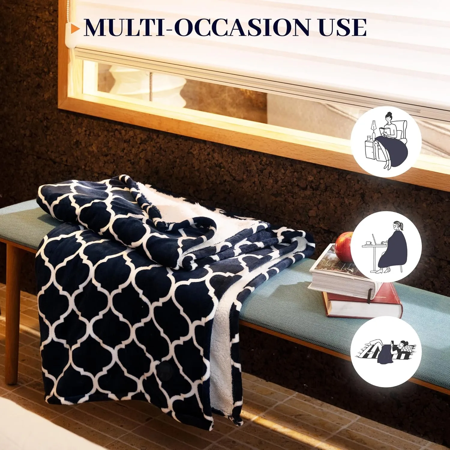 GOTCOZY Heated Blanket Electric Throw 50''X60''- Electric Throw Blanket with One Touch Button 10 Heating Level & 9 Time Settings Heating Blanket, Machine Washable (Ogee Navy)