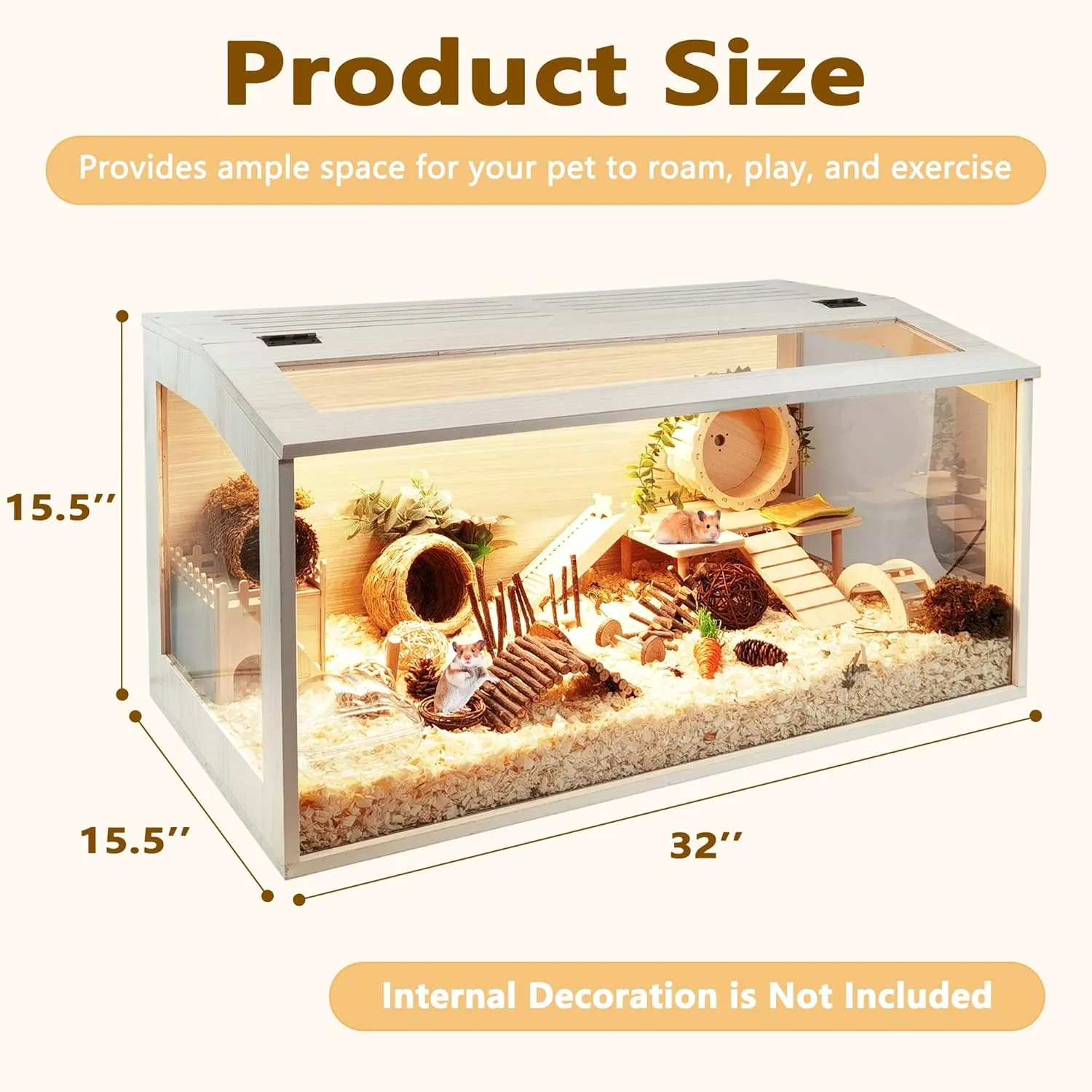 Hamster Cage Chew Proof, Mice and Rat Habitat Openable Top with Acrylic Sheets, Hamster Habitat Solid Built (32L x 16" W x 16" H)