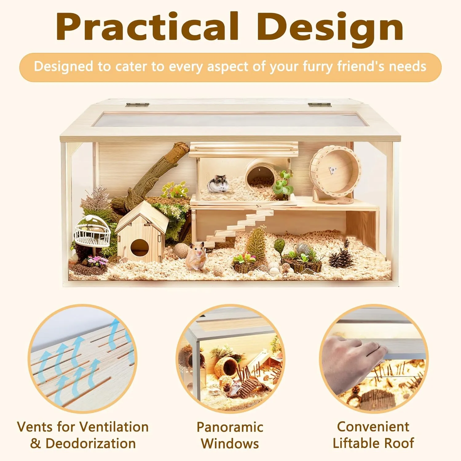 Hamster Cage Chew Proof, Mice and Rat Habitat Openable Top with Acrylic Sheets, Hamster Habitat Solid Built (32L x 16" W x 16" H)