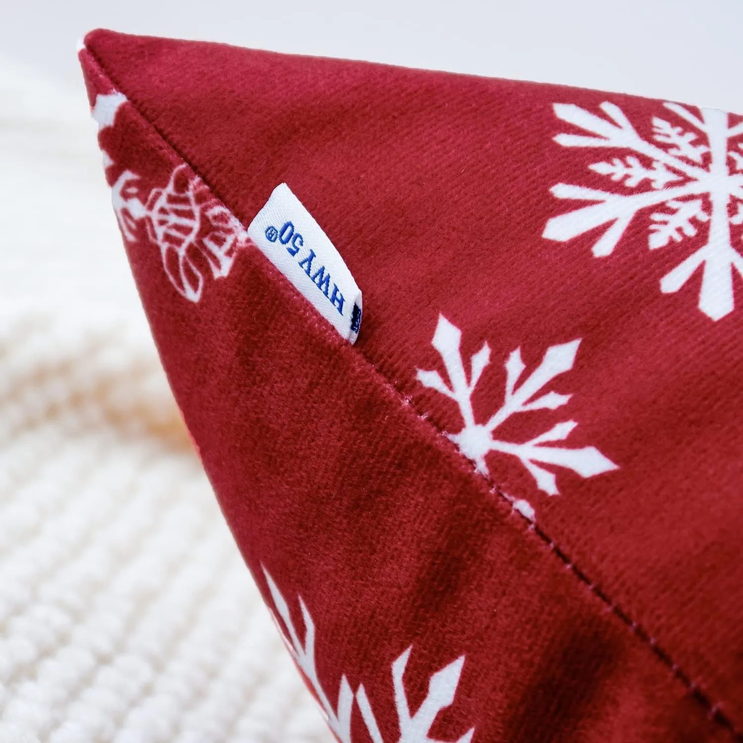 HWY 50 Red Decorative Throw Pillow Covers 20x20 Inch for Couch Sofa Living Room Bed, Soft Christmas Big and Small Snowflakes Print Throw Pillows Cases Cushion Cover Pack of 2