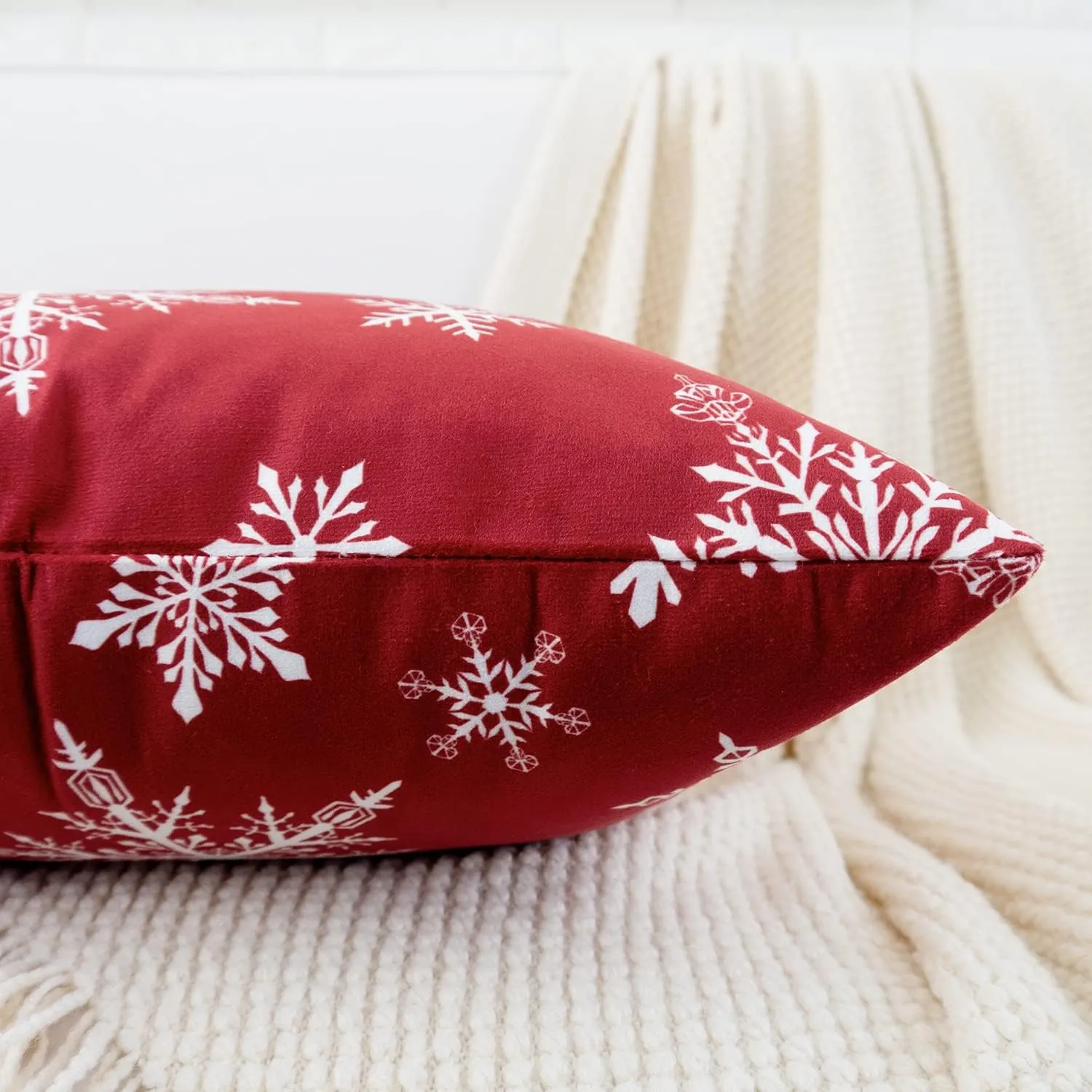 HWY 50 Red Decorative Throw Pillow Covers 20x20 Inch for Couch Sofa Living Room Bed, Soft Christmas Big and Small Snowflakes Print Throw Pillows Cases Cushion Cover Pack of 2