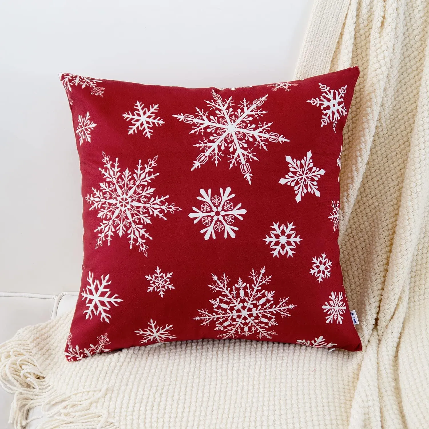HWY 50 Red Decorative Throw Pillow Covers 20x20 Inch for Couch Sofa Living Room Bed, Soft Christmas Big and Small Snowflakes Print Throw Pillows Cases Cushion Cover Pack of 2