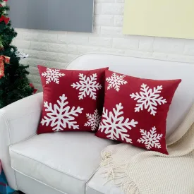 HWY 50 Red Decorative Throw Pillow Covers 20x20 Inch for Couch Sofa Living Room Bed, Soft Square Throw Pillows Cases Set Cushion Cover with Christmas Snowflakes Print Pack of 2