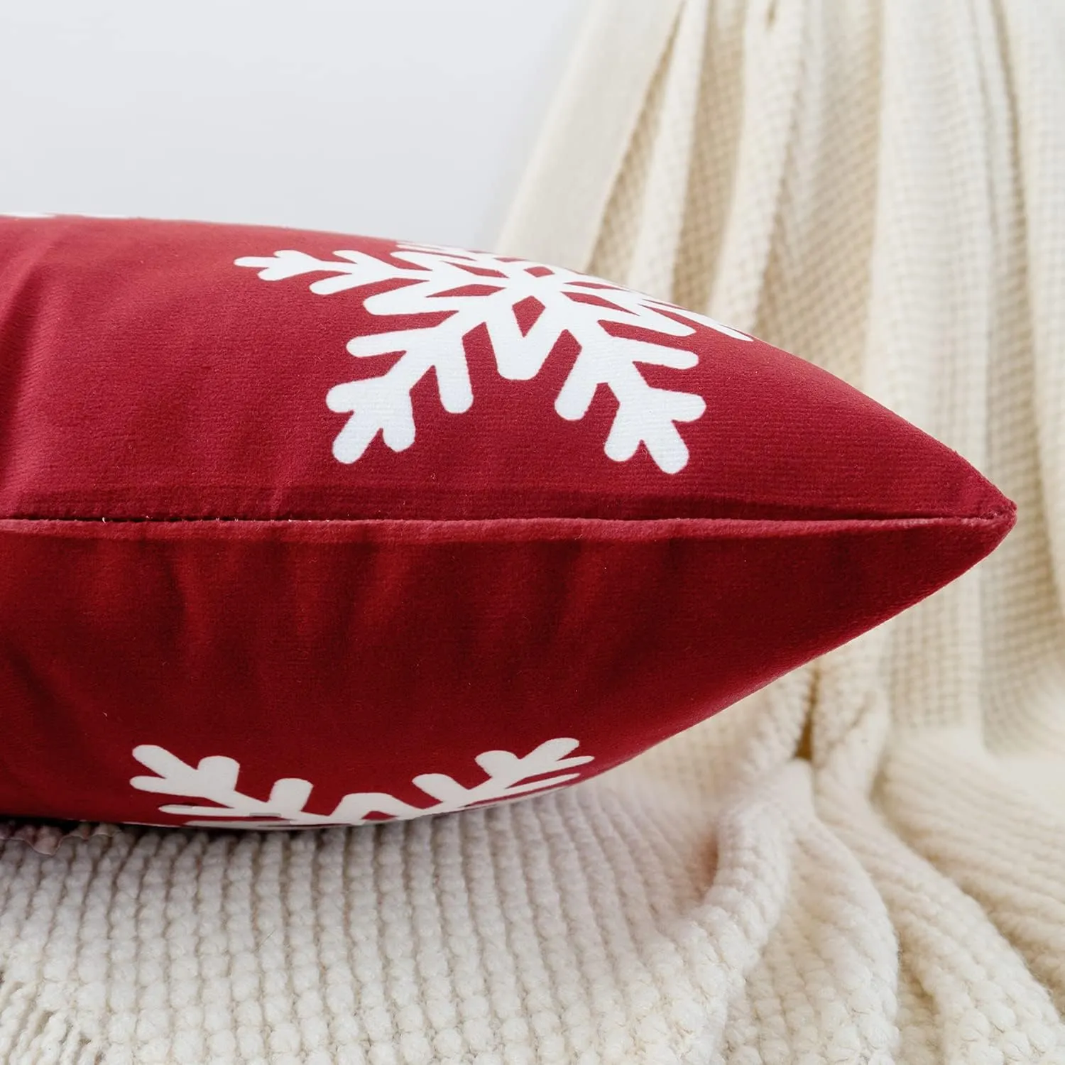 HWY 50 Red Decorative Throw Pillow Covers 20x20 Inch for Couch Sofa Living Room Bed, Soft Square Throw Pillows Cases Set Cushion Cover with Christmas Snowflakes Print Pack of 2