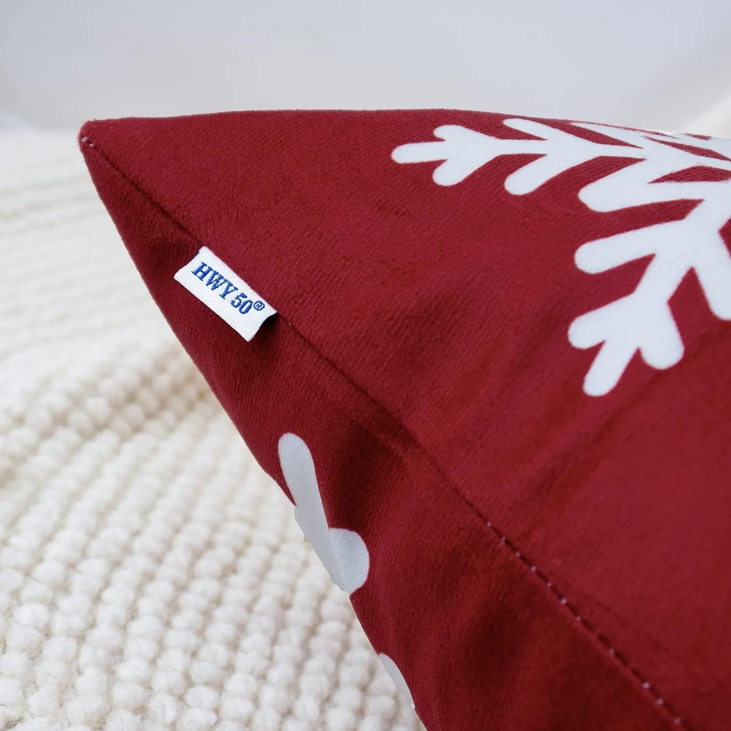 HWY 50 Red Decorative Throw Pillow Covers 20x20 Inch for Couch Sofa Living Room Bed, Soft Square Throw Pillows Cases Set Cushion Cover with Christmas Snowflakes Print Pack of 2