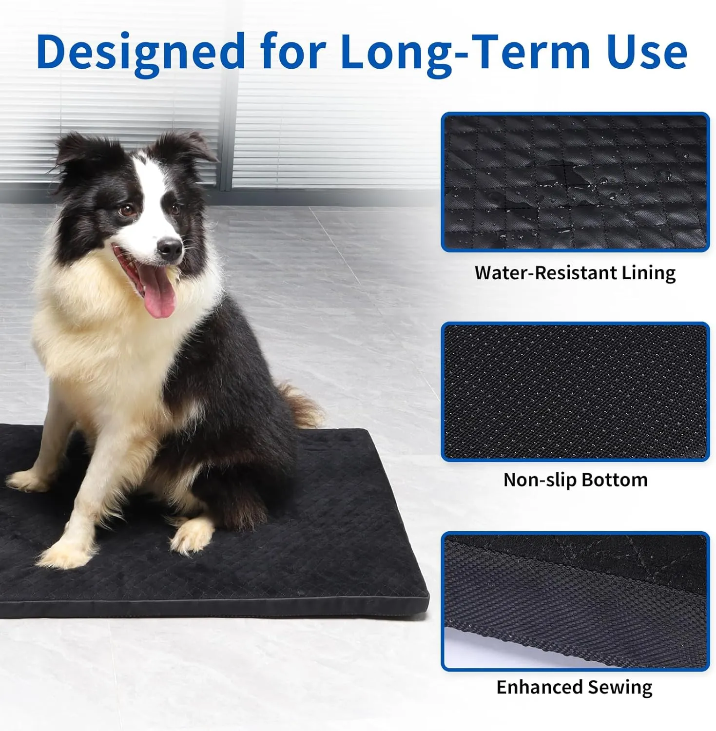 Indestructible Dog Beds, Enhanced Quilted Chew Proof Dog Crate Pad for Aggressive Chewer, Washable Cover Dogs Mat for Crate, Non-Skid Kennel Pad, Durable Pet Bed for Puppy (Black, 35"x23")