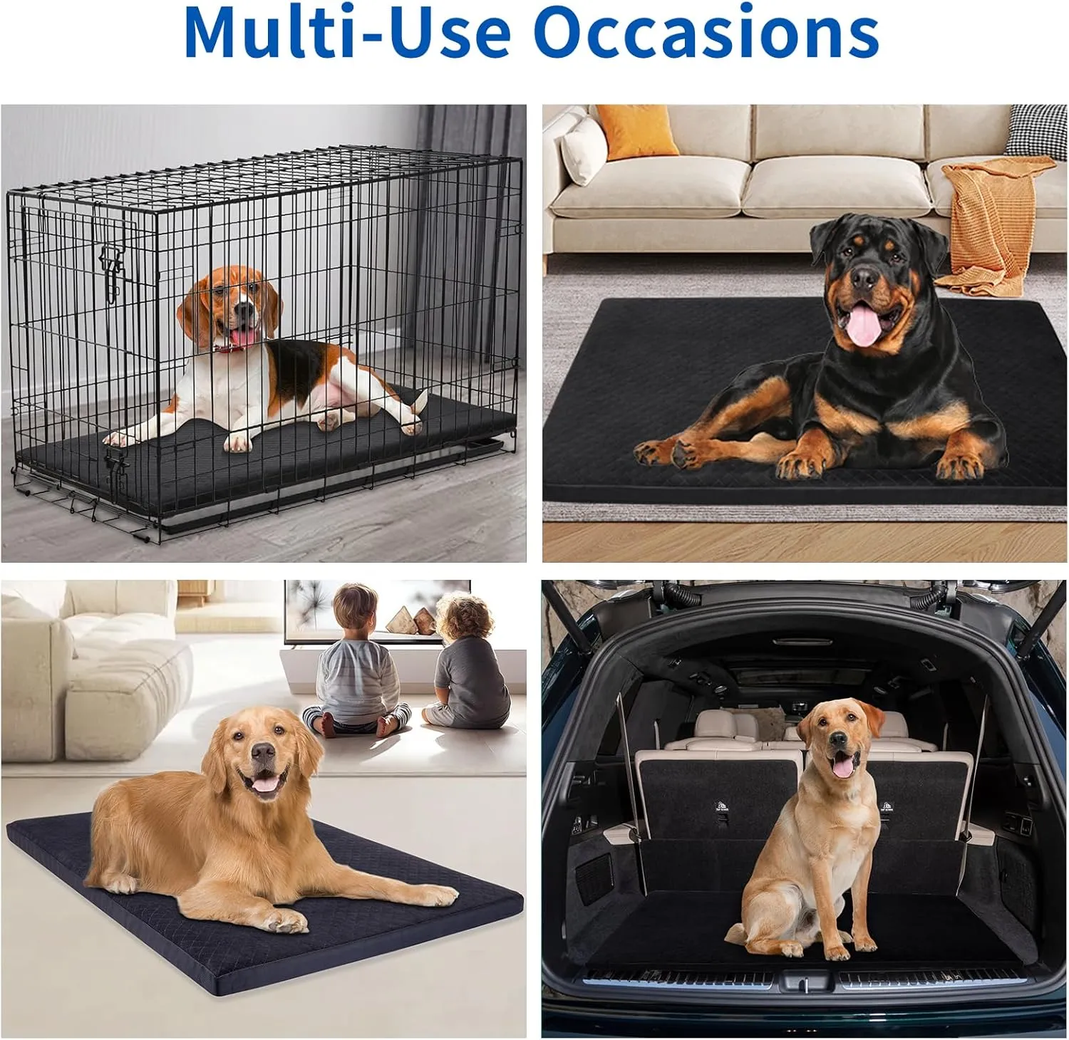 Indestructible Dog Beds, Enhanced Quilted Chew Proof Dog Crate Pad for Aggressive Chewer, Washable Cover Dogs Mat for Crate, Non-Skid Kennel Pad, Durable Pet Bed for Puppy (Black, 35"x23")