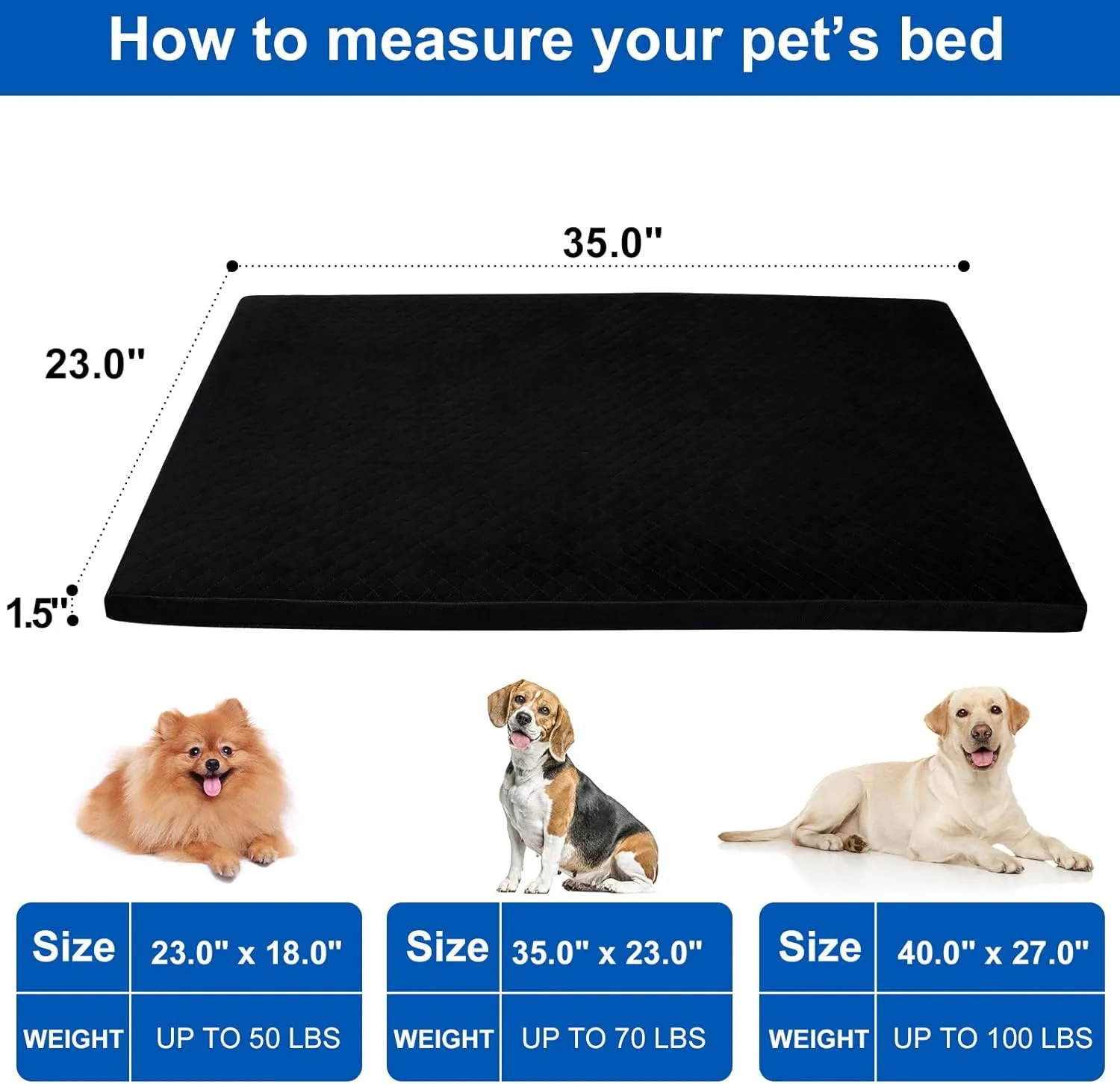 Indestructible Dog Beds, Enhanced Quilted Chew Proof Dog Crate Pad for Aggressive Chewer, Washable Cover Dogs Mat for Crate, Non-Skid Kennel Pad, Durable Pet Bed for Puppy (Black, 35"x23")