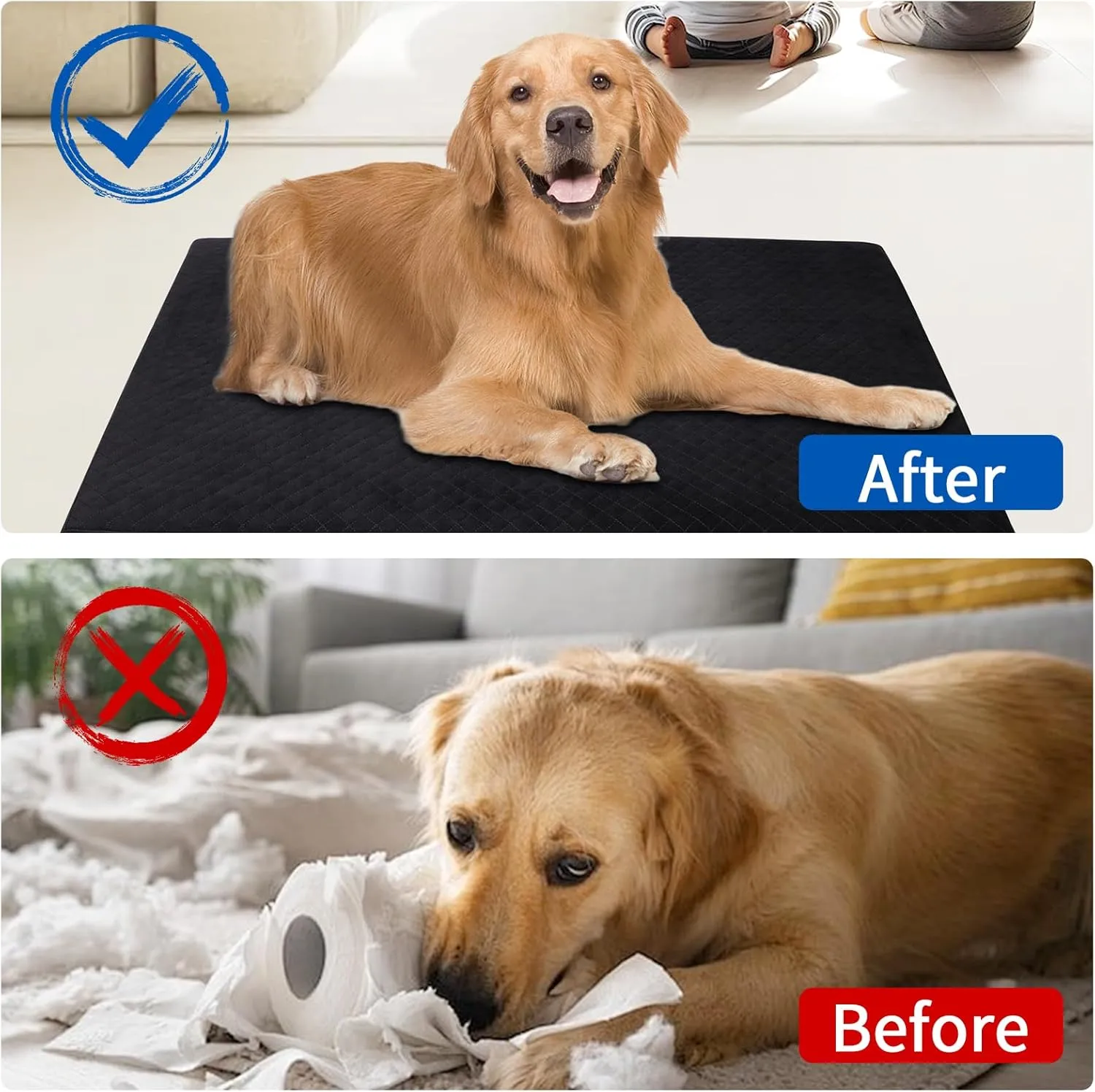 Indestructible Dog Beds, Enhanced Quilted Chew Proof Dog Crate Pad for Aggressive Chewer, Washable Cover Dogs Mat for Crate, Non-Skid Kennel Pad, Durable Pet Bed for Puppy (Black, 35"x23")