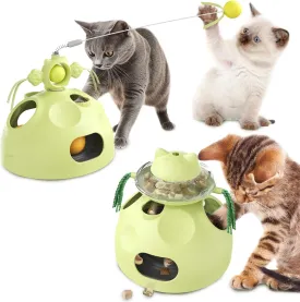 Interactive Cat Toy for Indoor Cats, 4-in-1 Modular Design with Treats Puzzle Slow Feeder, Cat Teaser Wand, Ball Maze & Spinning Ball | Kitten Enrichment Toys for Indoor