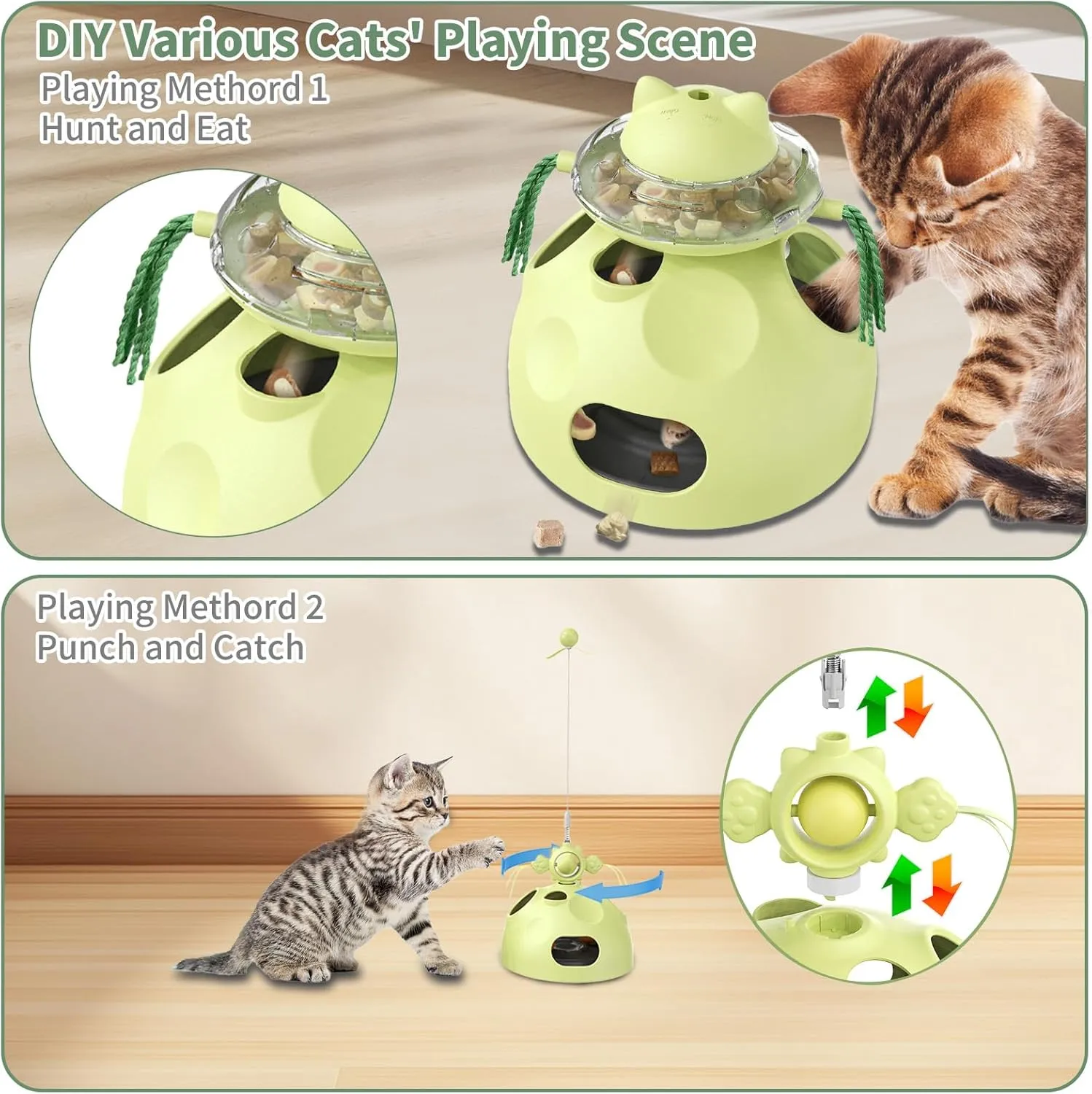Interactive Cat Toy for Indoor Cats, 4-in-1 Modular Design with Treats Puzzle Slow Feeder, Cat Teaser Wand, Ball Maze & Spinning Ball | Kitten Enrichment Toys for Indoor