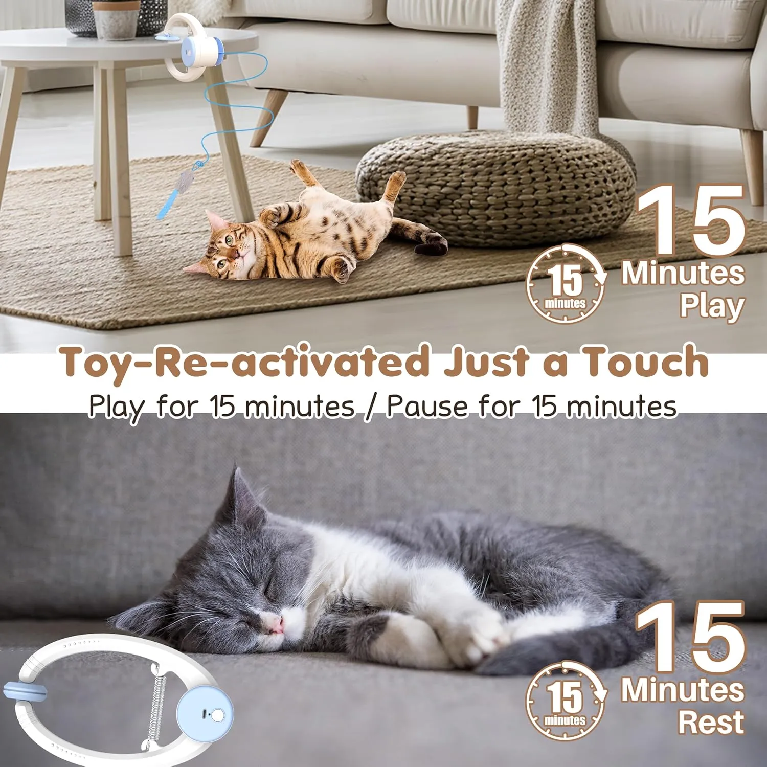 Interactive Cat Toys Rechargeable, Feather Toy for Indoor Cat, Hanging Retractable Teaser Toy, Automatic Kitten Play Chase Exercise Toys with Three Plush Mouse, USB Powered (Blue)