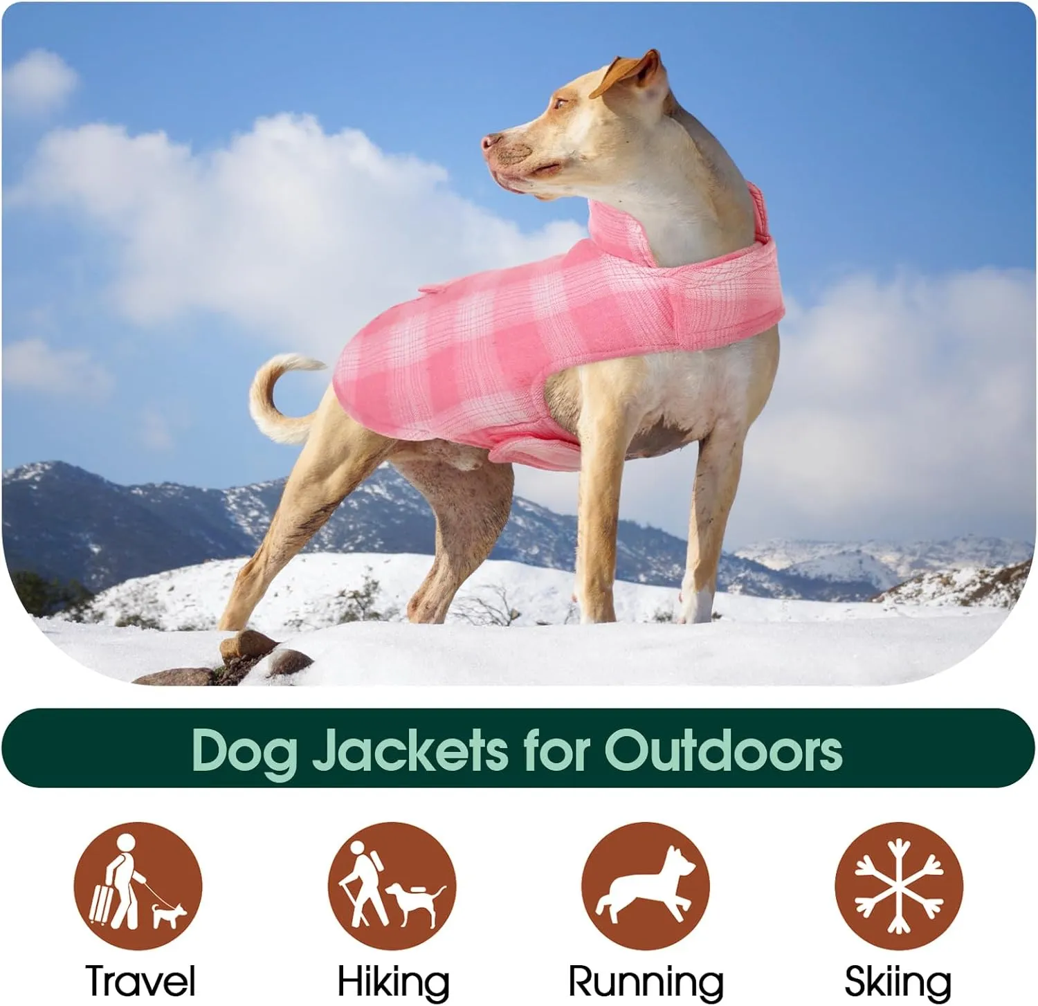 Kuoser Reversible Dog Jacket, Warm Winter Coat, British Style Puppy Coat, Windproof Dog Clothes Vest for Small, Medium & Large Dogs - Pink