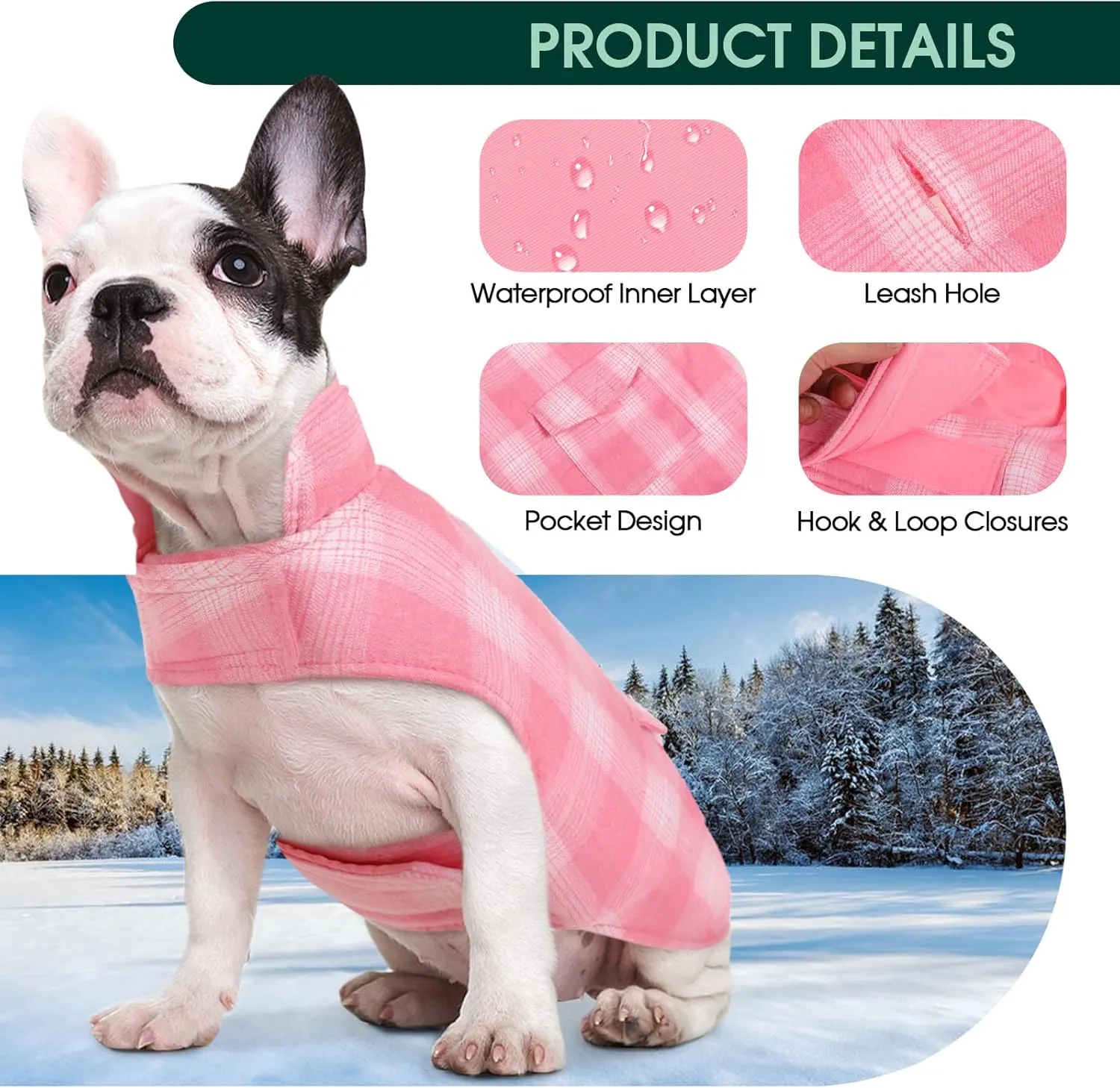 Kuoser Reversible Dog Jacket, Warm Winter Coat, British Style Puppy Coat, Windproof Dog Clothes Vest for Small, Medium & Large Dogs - Pink