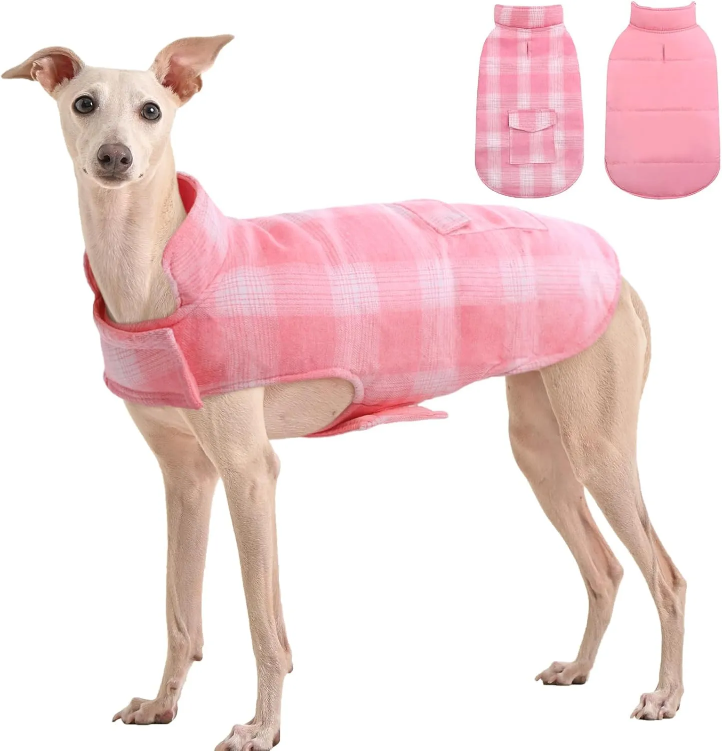 Kuoser Reversible Dog Jacket, Warm Winter Coat, British Style Puppy Coat, Windproof Dog Clothes Vest for Small, Medium & Large Dogs - Pink