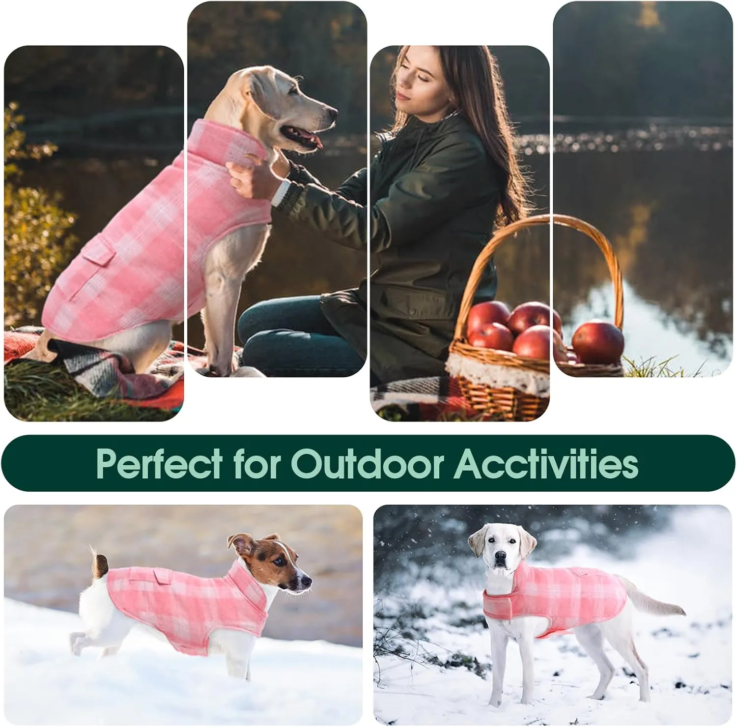 Kuoser Reversible Dog Jacket, Warm Winter Coat, British Style Puppy Coat, Windproof Dog Clothes Vest for Small, Medium & Large Dogs - Pink