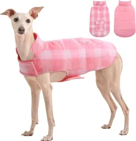 Kuoser Reversible Dog Jacket, Warm Winter Coat, British Style Puppy Coat, Windproof Dog Clothes Vest for Small, Medium & Large Dogs - Pink