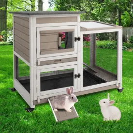 Large Rabbit Hutch Indoor Outdoor, 2-Story Bunny Cage Bunny Hutch Rabbit Cage with 2 Removable Trays, Metal Wheels, and UV Panel, Guinea Pig Pet House Hamster Cage