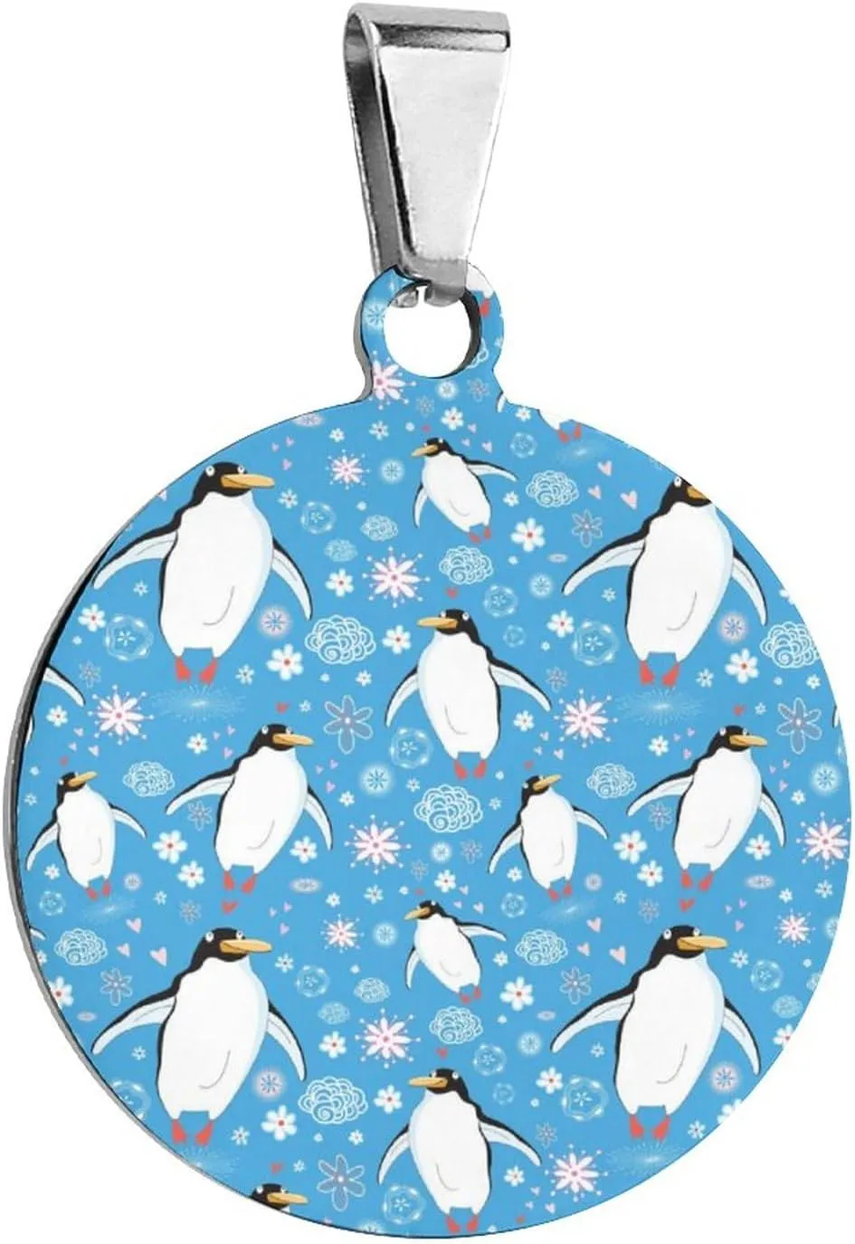Love Cute Penguins Stainless Steel Pet ID Tags Personalized Dog and Cat Tags Cute Collar Tags Circular