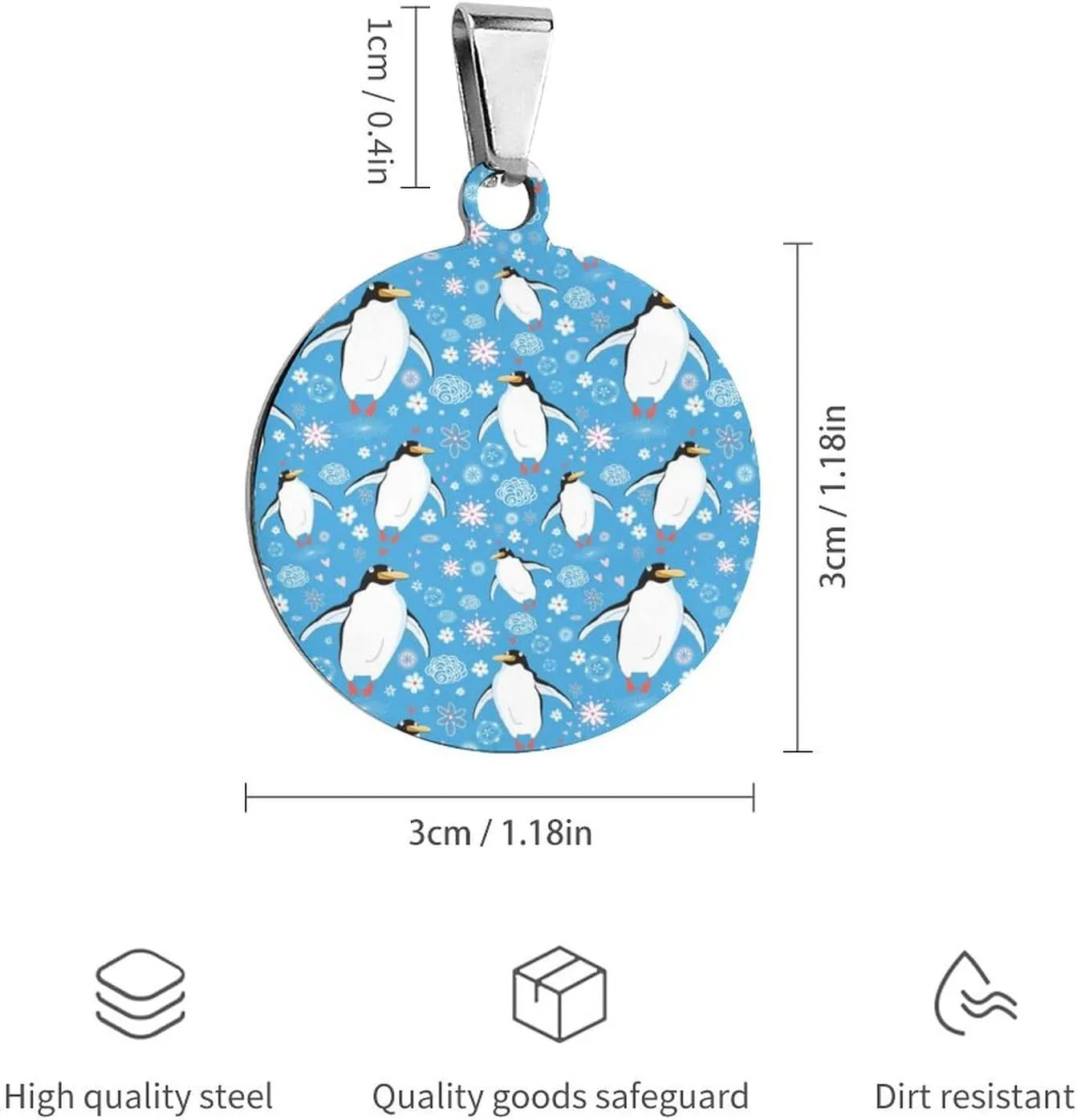 Love Cute Penguins Stainless Steel Pet ID Tags Personalized Dog and Cat Tags Cute Collar Tags Circular