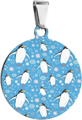 Love Cute Penguins Stainless Steel Pet ID Tags Personalized Dog and Cat Tags Cute Collar Tags Circular
