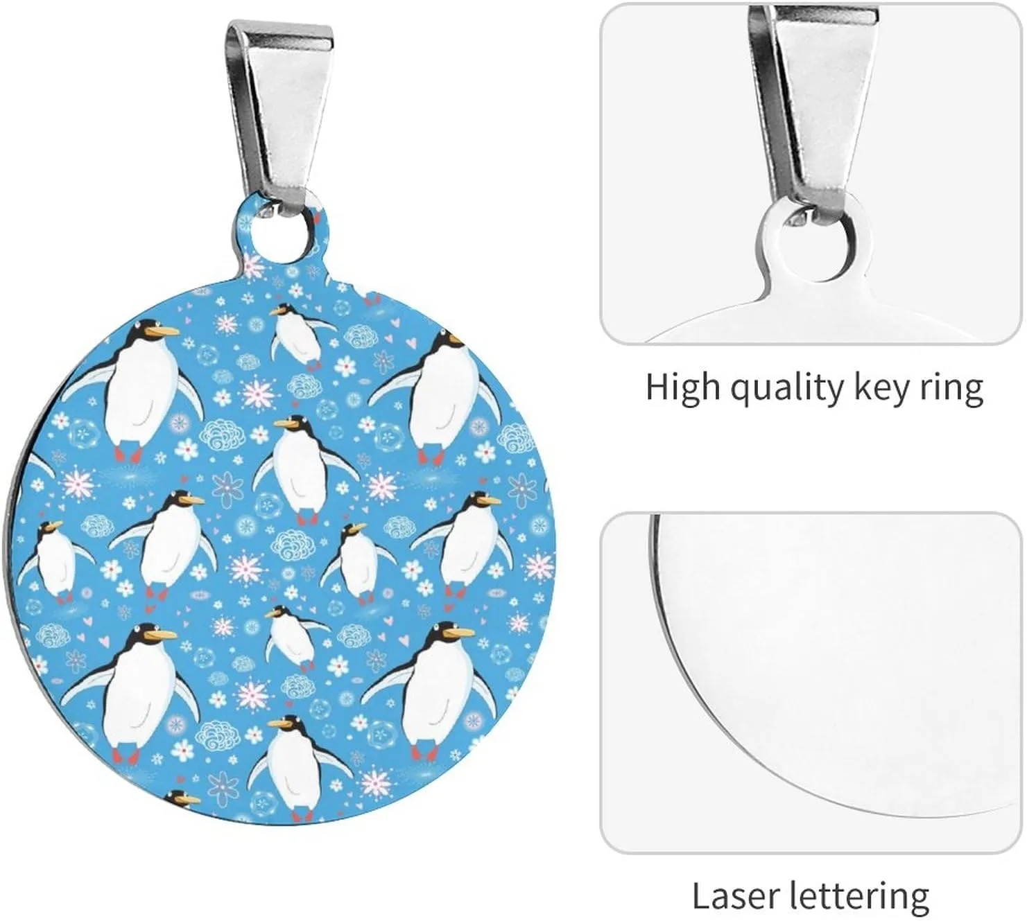 Love Cute Penguins Stainless Steel Pet ID Tags Personalized Dog and Cat Tags Cute Collar Tags Circular