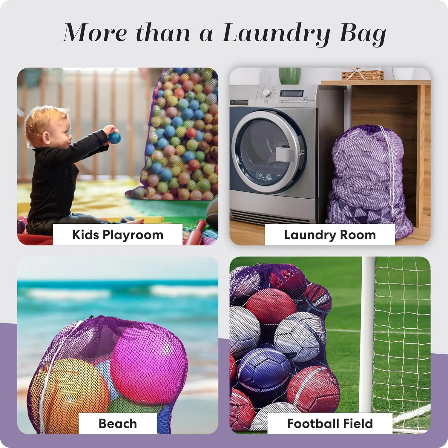 Mesh XL Laundry Bag - Large 24" x 36" - Durable, Machine Washable with Secure Drawstring Closure - Perfect for College Dorms, Laundromats, Apartments (Purple)
