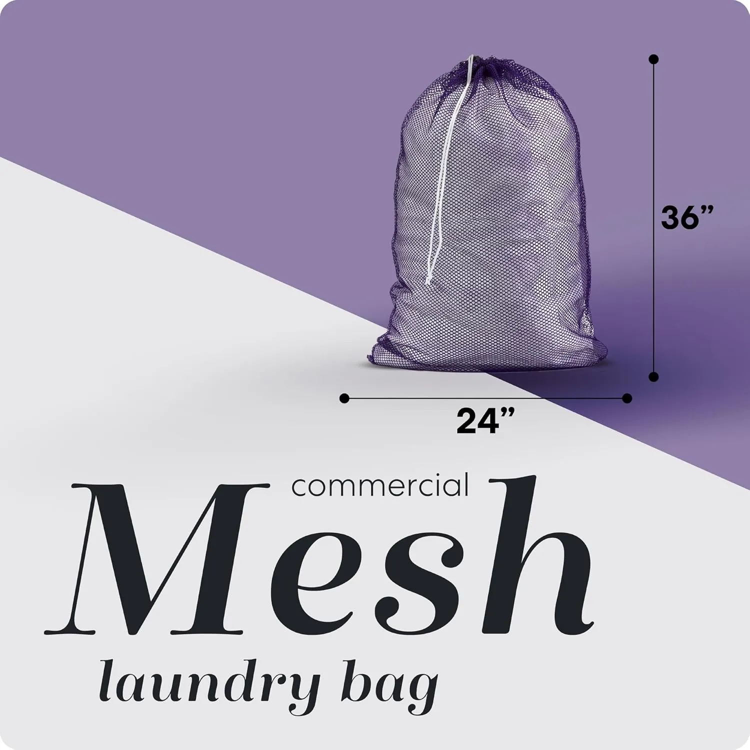 Mesh XL Laundry Bag - Large 24" x 36" - Durable, Machine Washable with Secure Drawstring Closure - Perfect for College Dorms, Laundromats, Apartments (Purple)