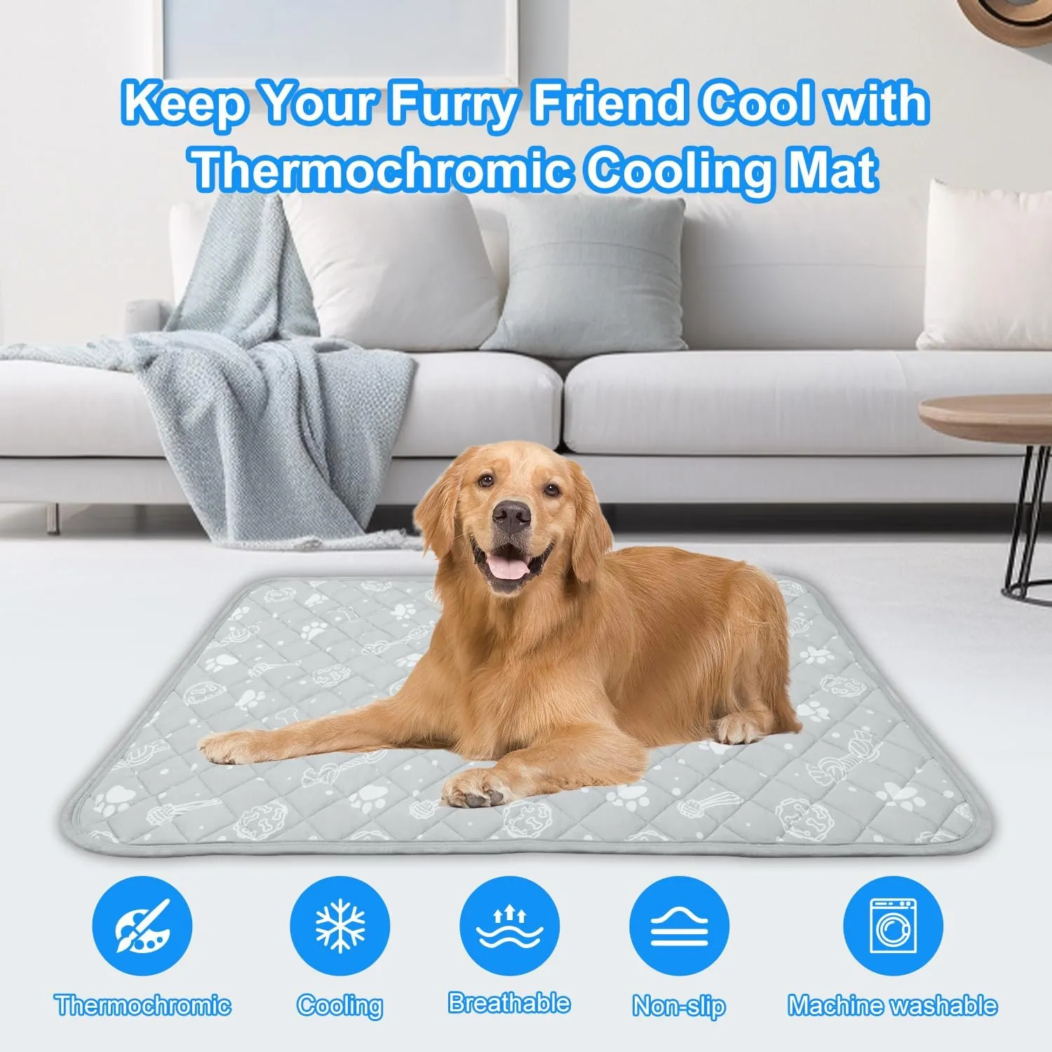 MH MYLUNE HOME Self Cooling Mat for Large Dog, 44x32 Arc-Chill Cooling Fiber & Endothermic Color Changing Pet Cooling Pad, Foldable & Washable Non-Toxic Summer Pet Blanket