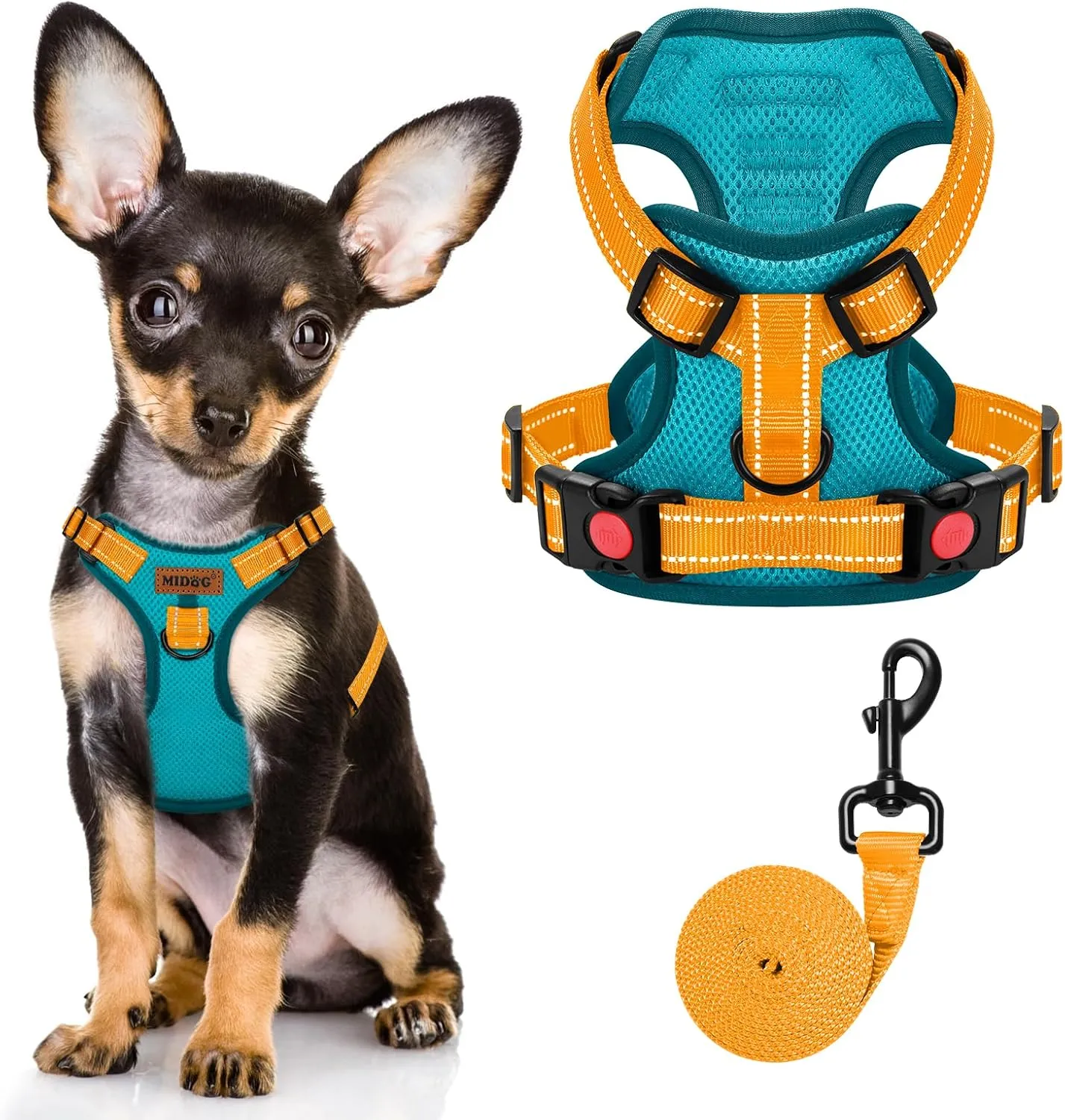 MIDOG Dog Harness, No-Pull Pet Harness and Leash Set for Small Medium Large Dogs Walking, No Choke Front Clip Dog Reflective Harness, Adjustable Soft Padded Pet Vest with Easy Control Handle (Blue,XS)
