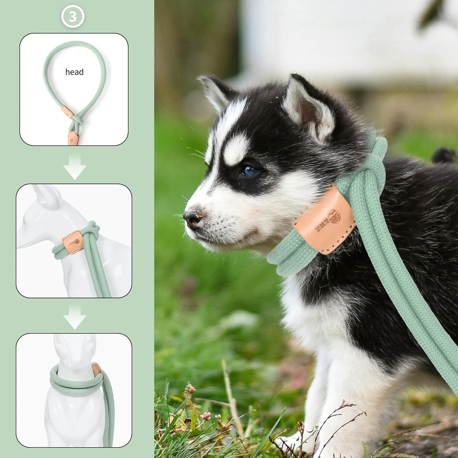 Mile High Life Harness Lead No Pull, All in one Dog Lead 2-in-1, Rope Leash and Harness Two in One, Slip Leash for Puppy Small Dogs Training, 4FT Green