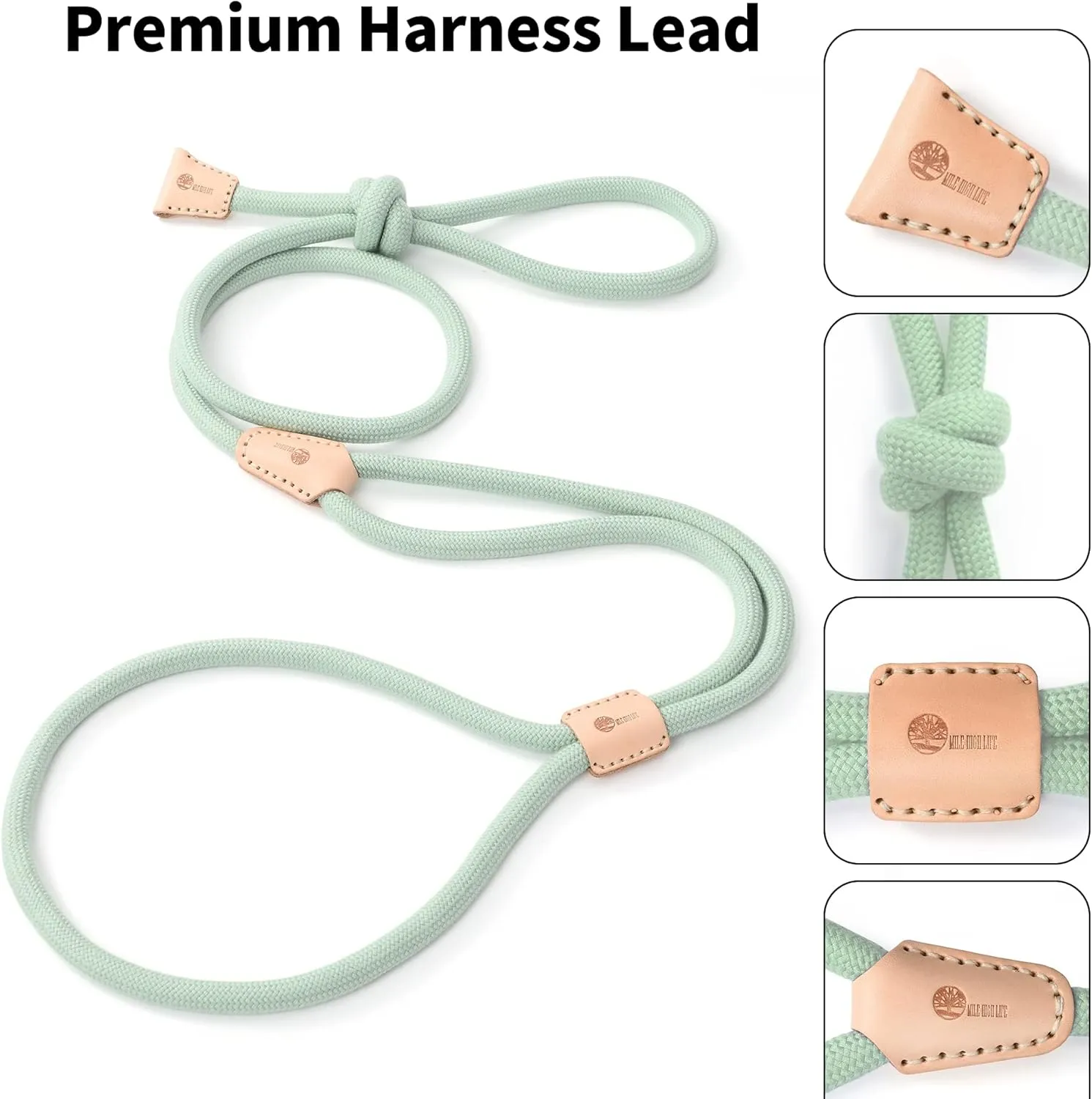 Mile High Life Harness Lead No Pull, All in one Dog Lead 2-in-1, Rope Leash and Harness Two in One, Slip Leash for Puppy Small Dogs Training, 4FT Green