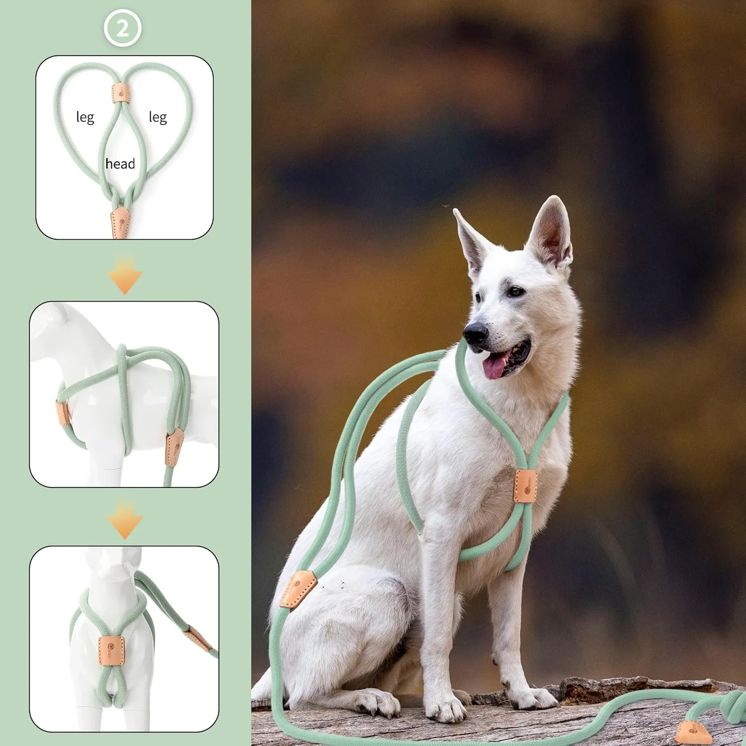 Mile High Life Harness Lead No Pull, All in one Dog Lead 2-in-1, Rope Leash and Harness Two in One, Slip Leash for Puppy Small Dogs Training, 4FT Green