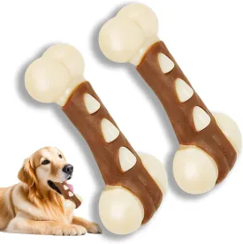 Nylon Dog Bones for Aggressive Chewers, 2 Pack Real Beef Flavor Puppy Chew Toys, Durable Dog Teething Toys for Large/Medium/Small Breeds