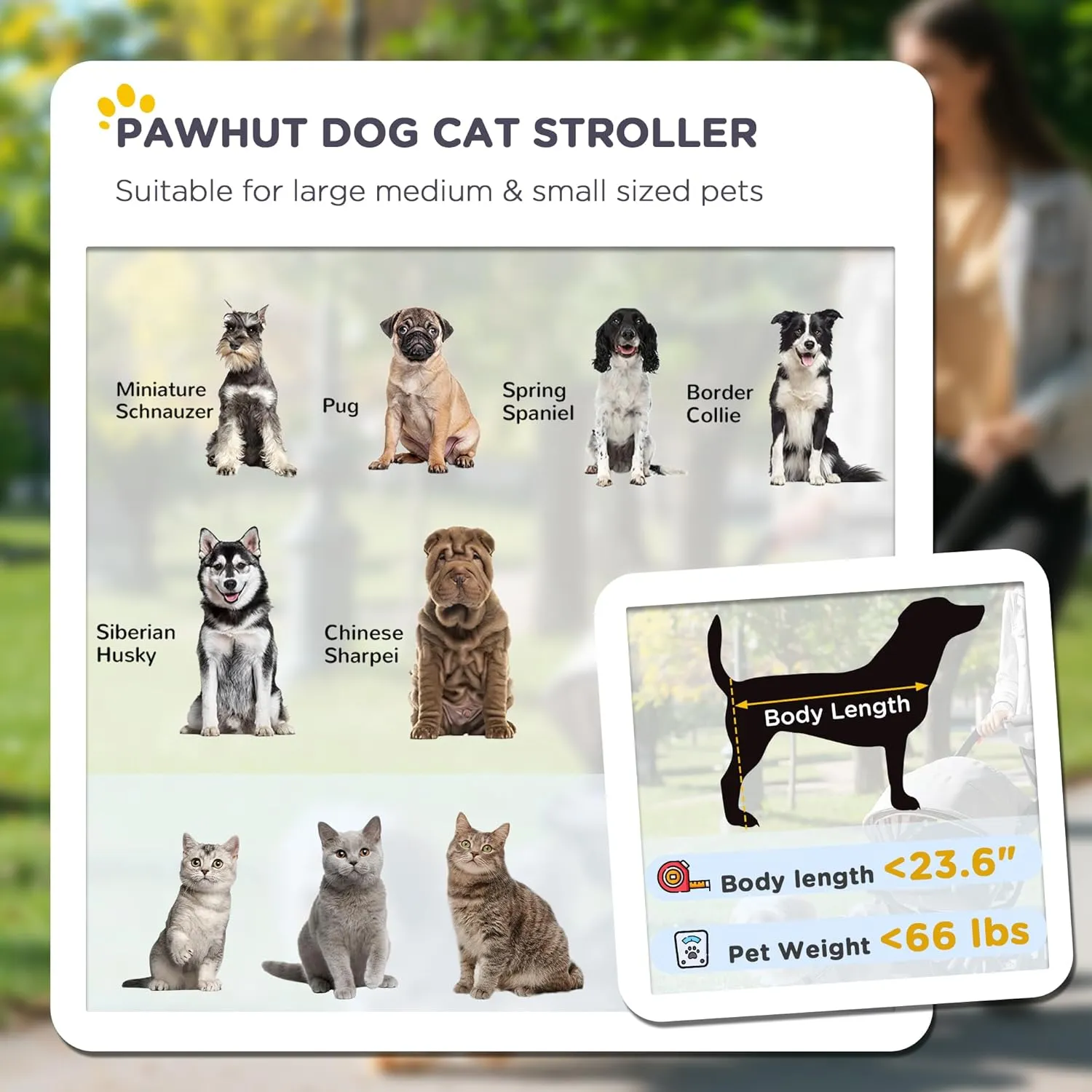 PawHut Dog Stroller for Large Medium Small Dogs up to 66 Lbs. 23.5" in Body Length, One-Click Foldable Pet Cat Stroller with Storage, Shock Absorption Wheels, Mesh Window, Safety Leash, Gray