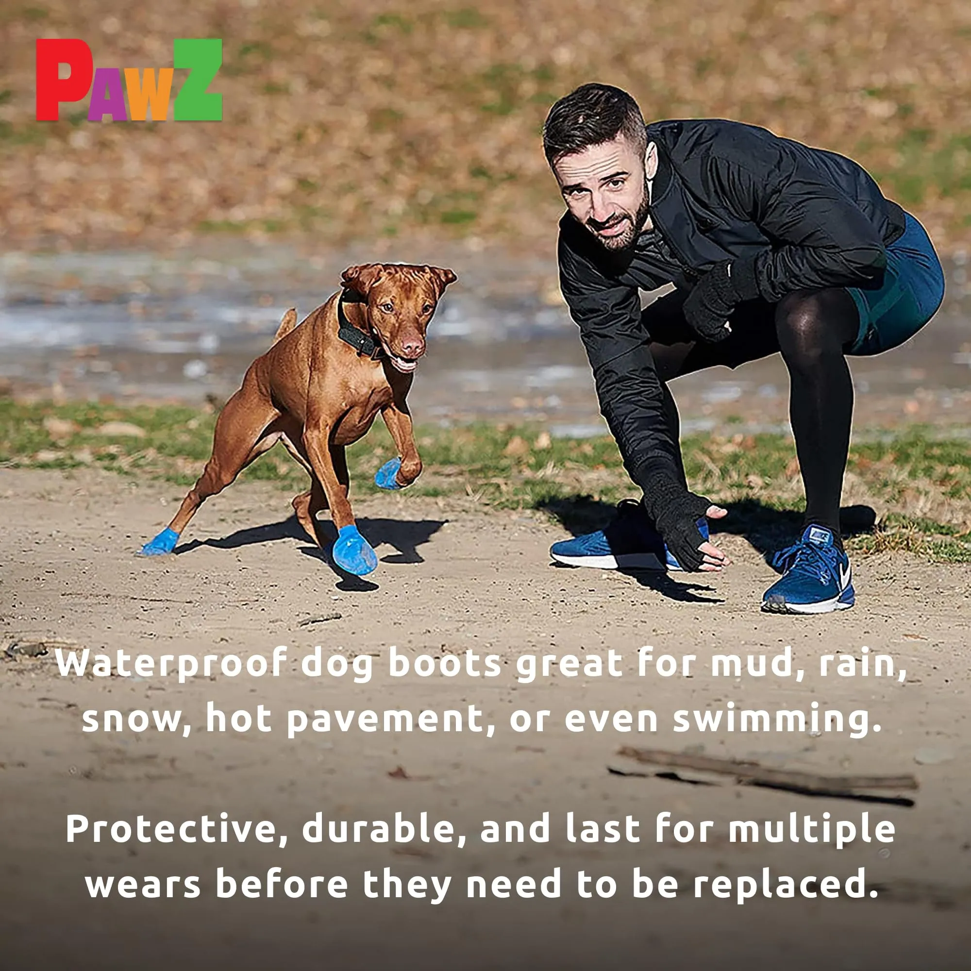 Pawz Waterproof Disposable and Reusable Rubberized Dog Boots - Blue - Medium - 12 Pack