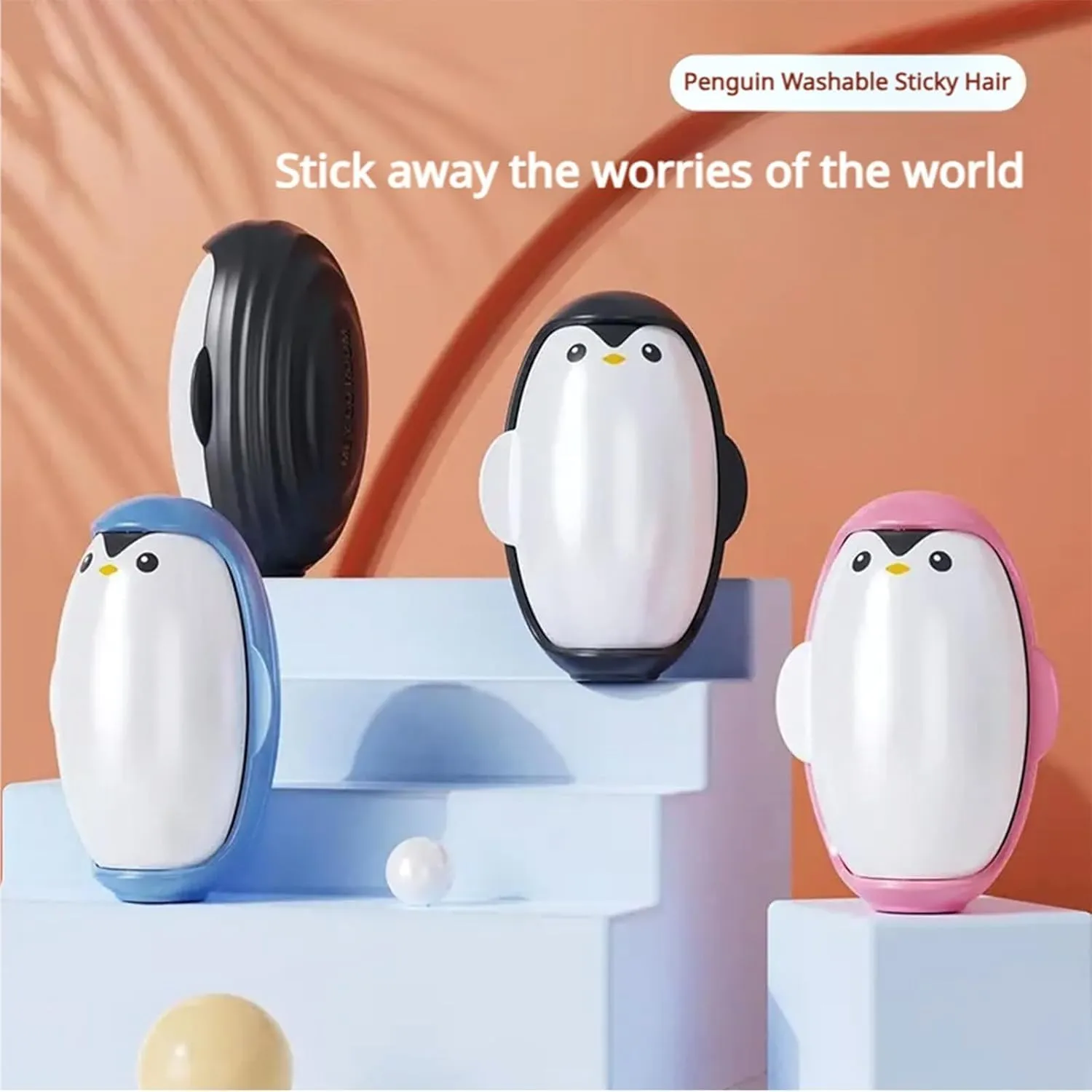 Penguin Hair Sticky Remover - Reusable Lint Roller Ball, Travel Size for Clothes (Black)