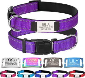Personalized Dog Collars,Dog Collar with Engraved Name Plate ID Tags,Custom Reflective Adjustable Nylon Collar,Pet Collar for Small Medium Large Dogs,L,Deep Purple